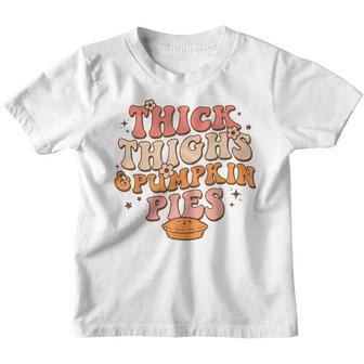 Thick Thighs Pumpkin Pies Autumn Thanksgiving Groovy Retro Youth T-shirt - Thegiftio UK