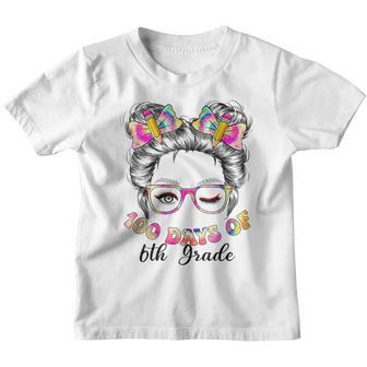 Tie Dye Messy Bun Hair 100Th Day Of 6Th Grade School Girl Youth T-shirt - Thegiftio UK
