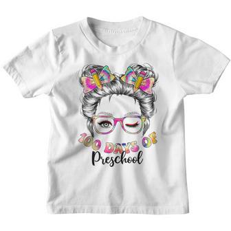Tie Dye Messy Bun Hair 100Th Day Of Preschool School Girl Youth T-shirt - Thegiftio UK