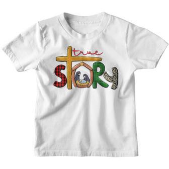 True Story Christmas Manger Nativity Scene Buffalo Plaid Youth T-shirt - Thegiftio UK