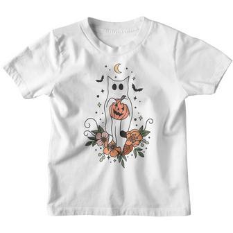 Vintage Floral Ghost Cat Halloween Graphic V3 Youth T-shirt - Thegiftio UK