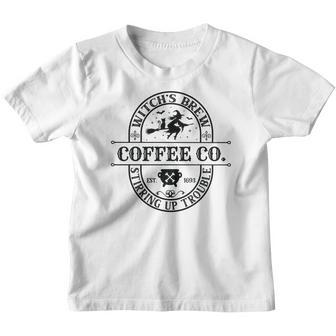 Vintage Halloween Sign Witch Brew Coffee Co Stirring Up Trouble Men Women T-Shirt Graphic Print Casual Unisex Tee Youth T-shirt - Thegiftio UK