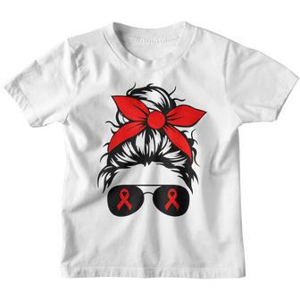 We Wear Red For Red Ribbon Week Awareness Messy Bun Gifts Youth T-shirt - Thegiftio UK
