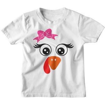 Womens Funny Thanksgiving Day Turkey Face Girl Pink Bow Costume Youth T-shirt - Thegiftio UK