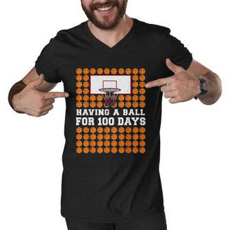 100 Days Of School Basketball 100Th Day Balls Gift For Boys Men V-Neck Tshirt - Thegiftio UK