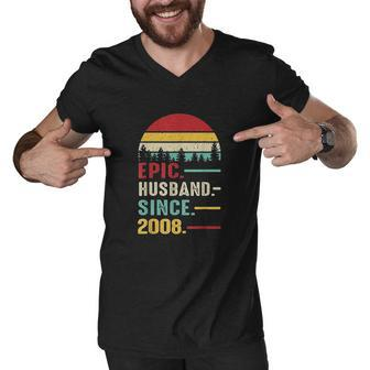 13Th Wedding Anniversary Gift Ideas Epic Husband Since 2008 Men V-Neck Tshirt - Thegiftio UK