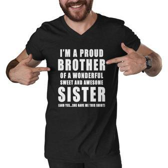 40 Familyfunny Gift For Brother From Sister - Birthday Present Men V-Neck Tshirt - Thegiftio UK