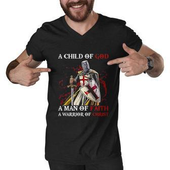 A Child Of God A Man Of Faith A Warrior Of Christ Men V-Neck Tshirt - Thegiftio UK