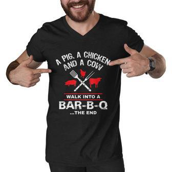 A Pig Chicken Cow Walk Into A Bar Funny Bbq Grilling Men V-Neck Tshirt - Thegiftio UK