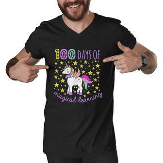 Adorable 100 Days Of Magical Learning School Unicorn Men V-Neck Tshirt - Thegiftio UK