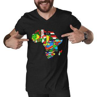 Africa Map T-Shirt African Country Flag Collage T-Shirt Men V-Neck Tshirt - Thegiftio UK