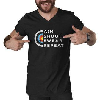 Aim Shoot Swear Repeat Archery Costume Archer Gift Archery Men V-Neck Tshirt - Thegiftio UK