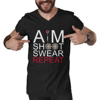 Aim Shoot Swear Repeat Darts Retro Vintage Gift Men V-Neck Tshirt
