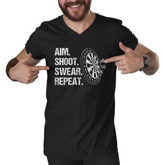Aim Shoot Swear Repeat Funny Darts Player Men V-Neck Tshirt - Thegiftio UK