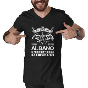 Albano Blood Runs Through My Veins Name Shirts Men V-Neck Tshirt - Thegiftio UK