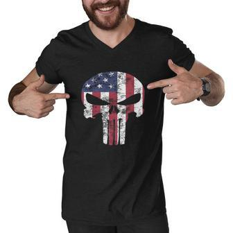 America Police Punisher Flag Men V-Neck Tshirt - Thegiftio UK
