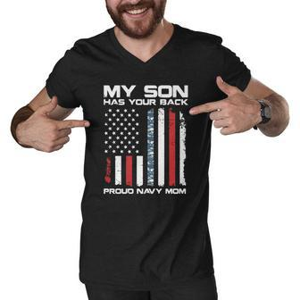 American Flag My Son Has Your Back Proud Navy Mom Men V-Neck Tshirt - Thegiftio UK