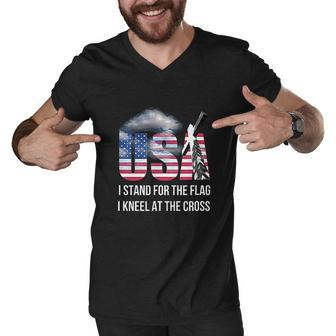 American Patriot Veteran I Stand For Flag I Kneel For Cross Men V-Neck Tshirt - Thegiftio UK