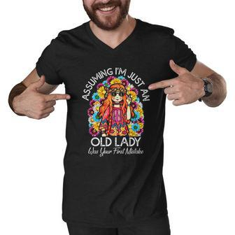 Assuming Im Just An Old Lady Was Your First Mistake Hippe Men V-Neck Tshirt - Thegiftio UK