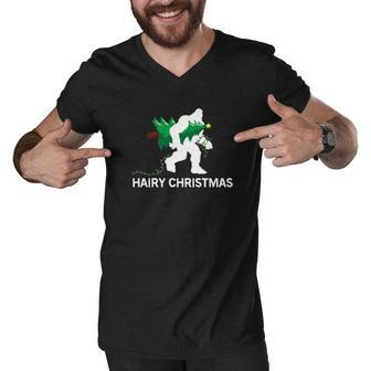 Bigfoot Hairy Christmas Holiday Sasquatch Funny Gift Men V-Neck Tshirt - Thegiftio UK