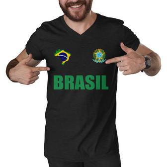 Brazil Football Shirt Men V-Neck Tshirt - Thegiftio UK