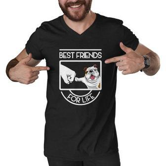 Bulldog Best Friends For Life Men V-Neck Tshirt - Thegiftio UK