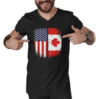 Canadian American Flag T-Shirt Canada America Vintage Tee Men V-Neck Tshirt - Thegiftio UK