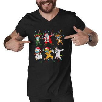 Christmas Dabbing Santa Elf Friends Boys Kids Xmas Men V-Neck Tshirt - Thegiftio UK