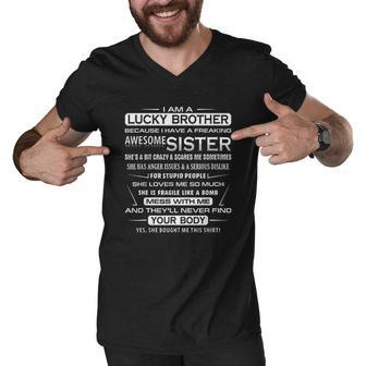 Christmas Gift For Brother From Sister I Am A Lucky Brother Men V-Neck Tshirt - Thegiftio UK