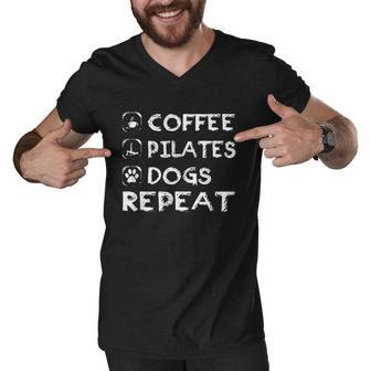 Coffee Pilates Dogs Repeat Pilates Men V-Neck Tshirt - Thegiftio UK