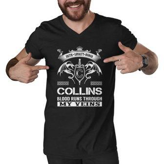 Collins Last Name Surname Tshirt Men V-Neck Tshirt - Thegiftio UK