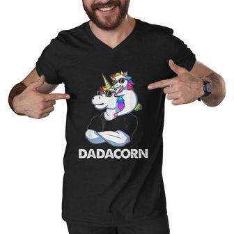 Dadacorn Unicorn Dad And Baby Christmas Papa Gift Men V-Neck Tshirt - Thegiftio UK