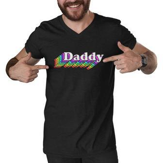 Daddy Gay Daddy Bear Retro Lgbt Rainbow Men V-Neck Tshirt - Thegiftio UK