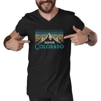 Denver Colorado Vintage Mountains Hiking Souvenir Gift Men V-Neck Tshirt - Thegiftio UK