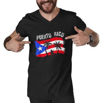 Distressed Style Puerto Rico Frog Gift Design Puerto Rico Men V-Neck Tshirt - Thegiftio UK