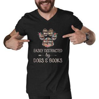 Easily Distracted By Dogs And Books V3 Men V-Neck Tshirt - Thegiftio UK