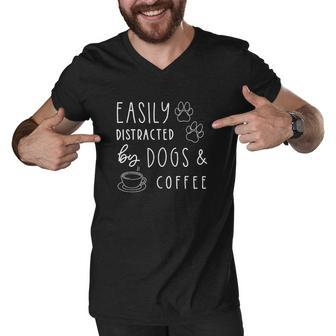 Easily Distracted By Dogs And Coffee Men V-Neck Tshirt - Thegiftio UK