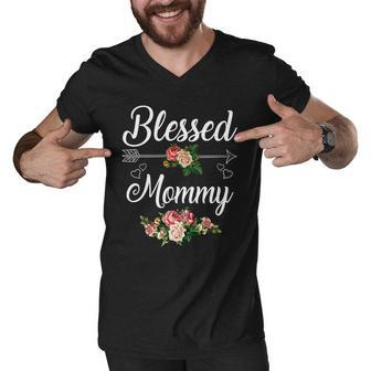 Flower Blessed Mommy Black Men V-Neck Tshirt - Thegiftio UK