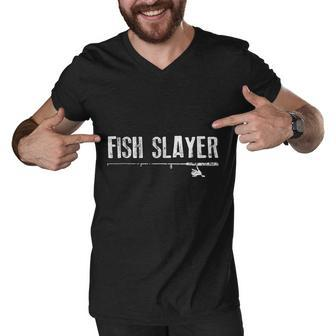 Funny Fishing Shirt Fish Slayer Fathers Day Gift Men V-Neck Tshirt - Thegiftio UK