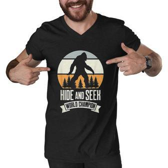 Funny Hide And Seek World Champion Sasquatch Vintage Bigfoot Men V-Neck Tshirt - Thegiftio UK