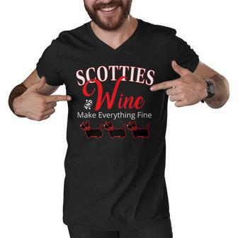 Funny Scottish Terrier Scottie Dog Wine Lovers Novelty Men V-Neck Tshirt - Thegiftio UK