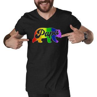 Gay Dad Papa Bear Pride Rainbow Colors Fathers Day Men V-Neck Tshirt - Thegiftio UK