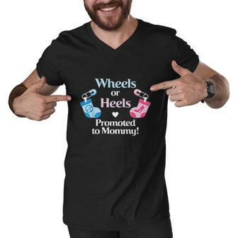 Gender Reveal Wheels Or Heels Promoted To Mommy Men V-Neck Tshirt - Thegiftio UK