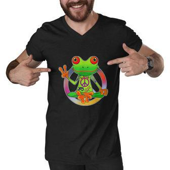 Hippie Frog Peace Sign Yoga Frogs Hippies 70S V2 Men V-Neck Tshirt - Thegiftio UK