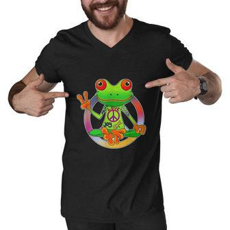 Hippie Frog Peace Sign Yoga Frogs Hippies 70S V3 Men V-Neck Tshirt - Thegiftio UK