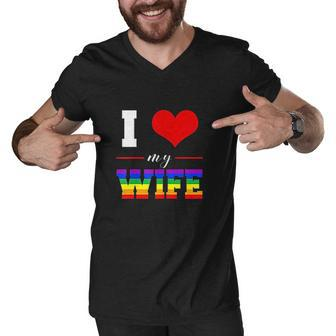 I Love My Wife Lgbt Lesbian Gay Pride Rainbow V2 Men V-Neck Tshirt - Thegiftio UK