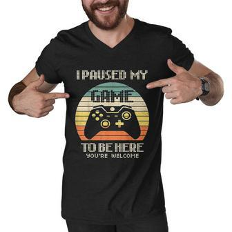 I Paused My Game To Be Here Gamer Vintage Gaming Men V-Neck Tshirt - Thegiftio UK
