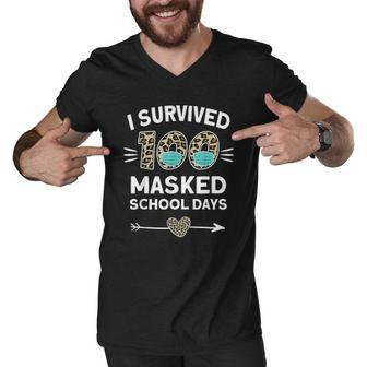 I Survived 100 School Days Funny 100Th Day Of School Men V-Neck Tshirt