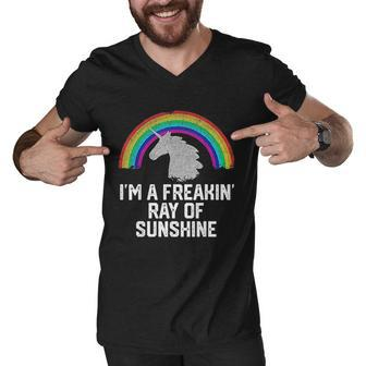 Im A Freakin Ray Of Sunshine Rainbow Unicorn Girls Men V-Neck Tshirt - Thegiftio UK