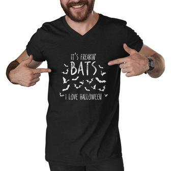 Its Freakin Bats I Love Halloween Funny Quote Meme Men V-Neck Tshirt - Thegiftio UK